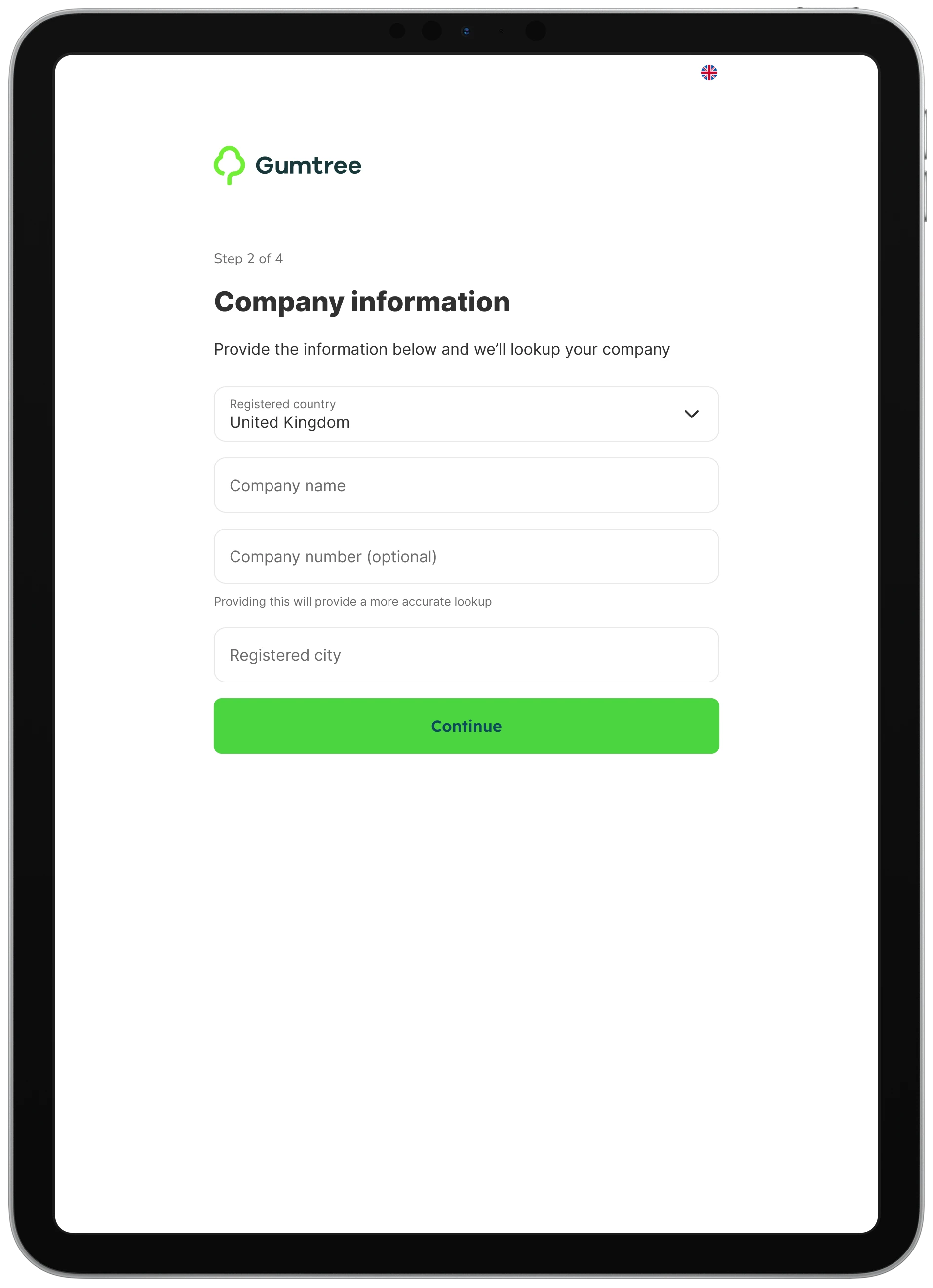 Gumtree: Company information on a tablet