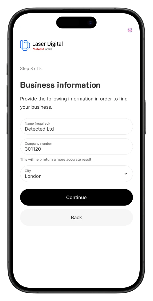 Laser Digital: Business information on a phone