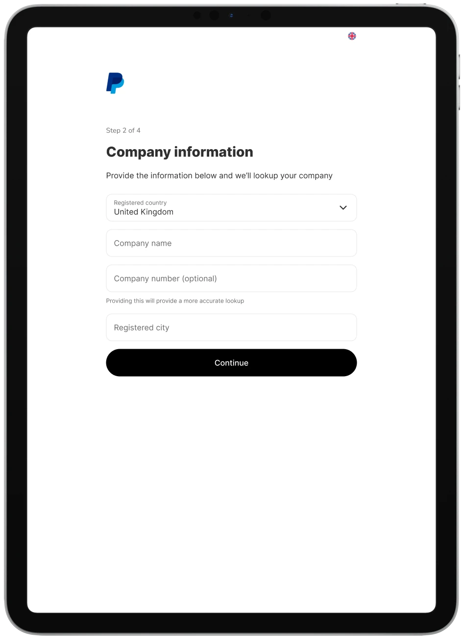 PayPal: Company information on a tablet