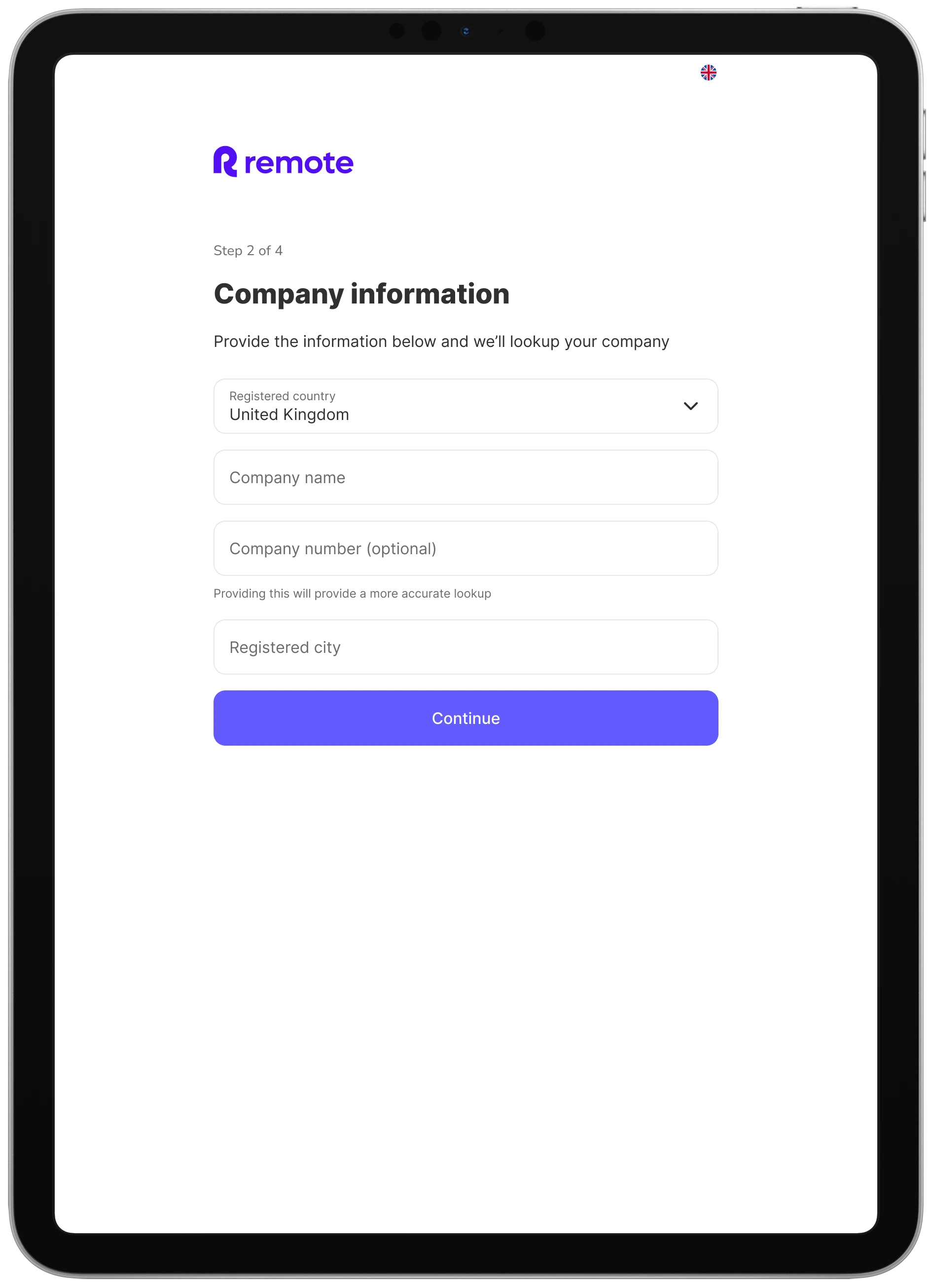 Remote: Company information on a tablet