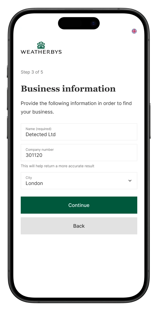 Weatherbys: Business information on a phone